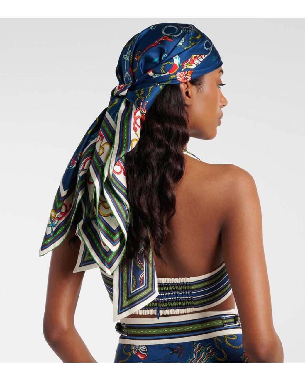 ALÉMAIS Blue Printed Silk Twill Scarf