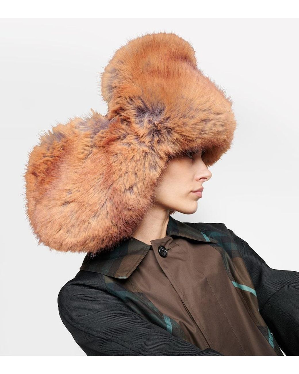 Burberry Oversized Faux Fur trimmed Hat in Brown Lyst