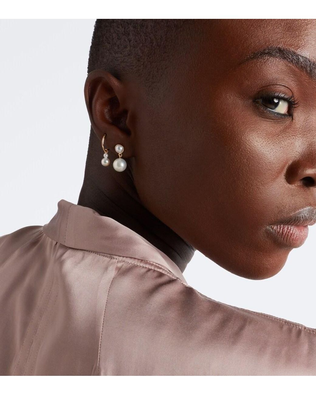 Sophie Bille Brahe White 14Kt Single Hoop Earring With Freshwater Pearls