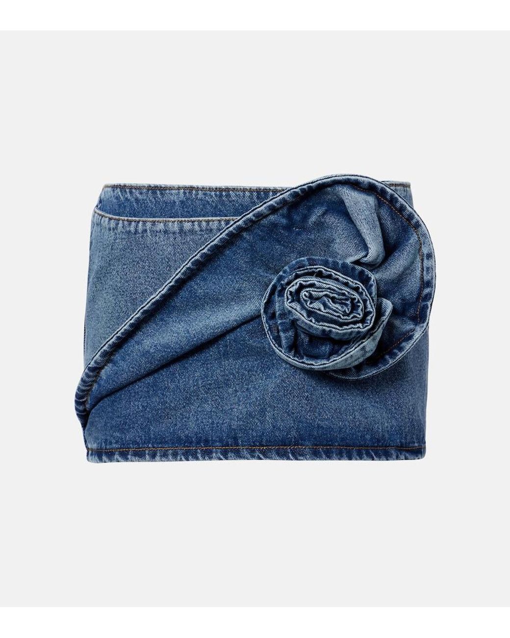 Magda Butrym Blue Floral-Applique Denim Miniskirt