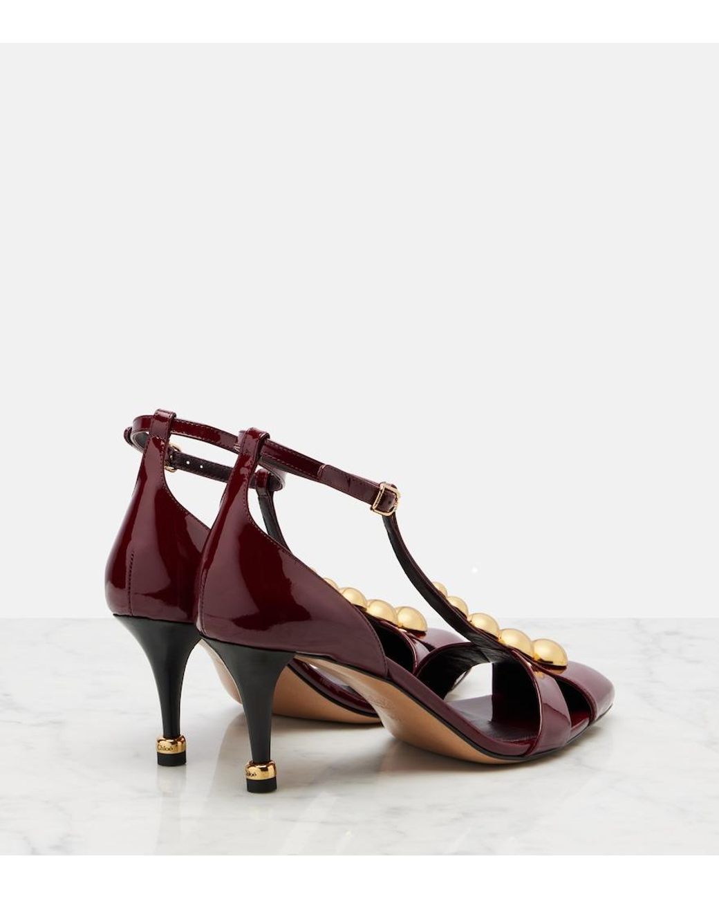 Chloé Brown Cleia 70 Studded Patent Leather Pumps