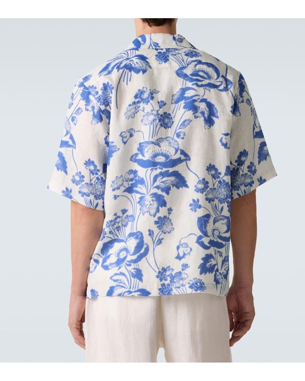 Commas Blue Floral Linen Bowling Shirt for men