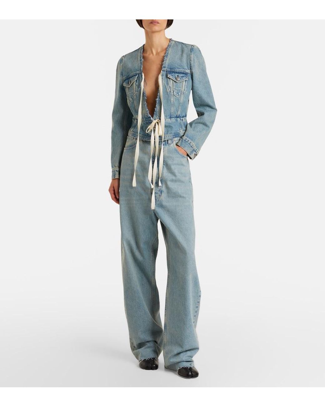 Maison Margiela Blue Frayed Straight Jeans