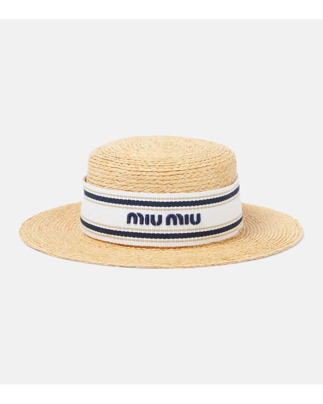 Miu Miu Logo Raffia Boater Hat in White | Lyst