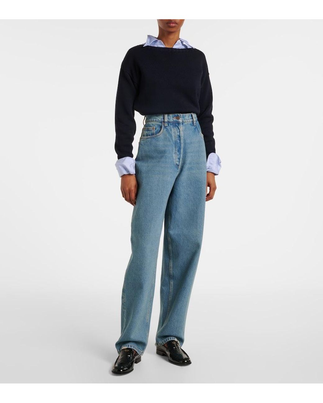 Jeans Rectos De Tiro Alto Prada de color Blue
