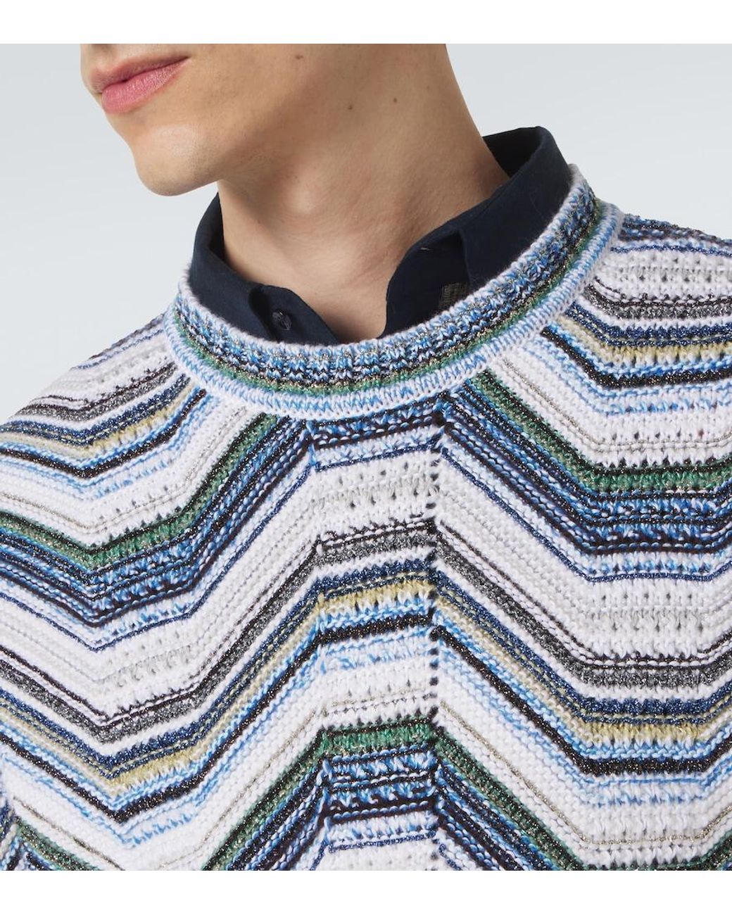Missoni Blue Wave Wool And Cotton-Blend Sweater for men