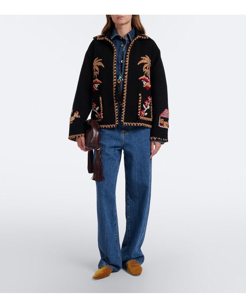 Alanui Black Remember Me Embroidered Virgin Wool Jacket