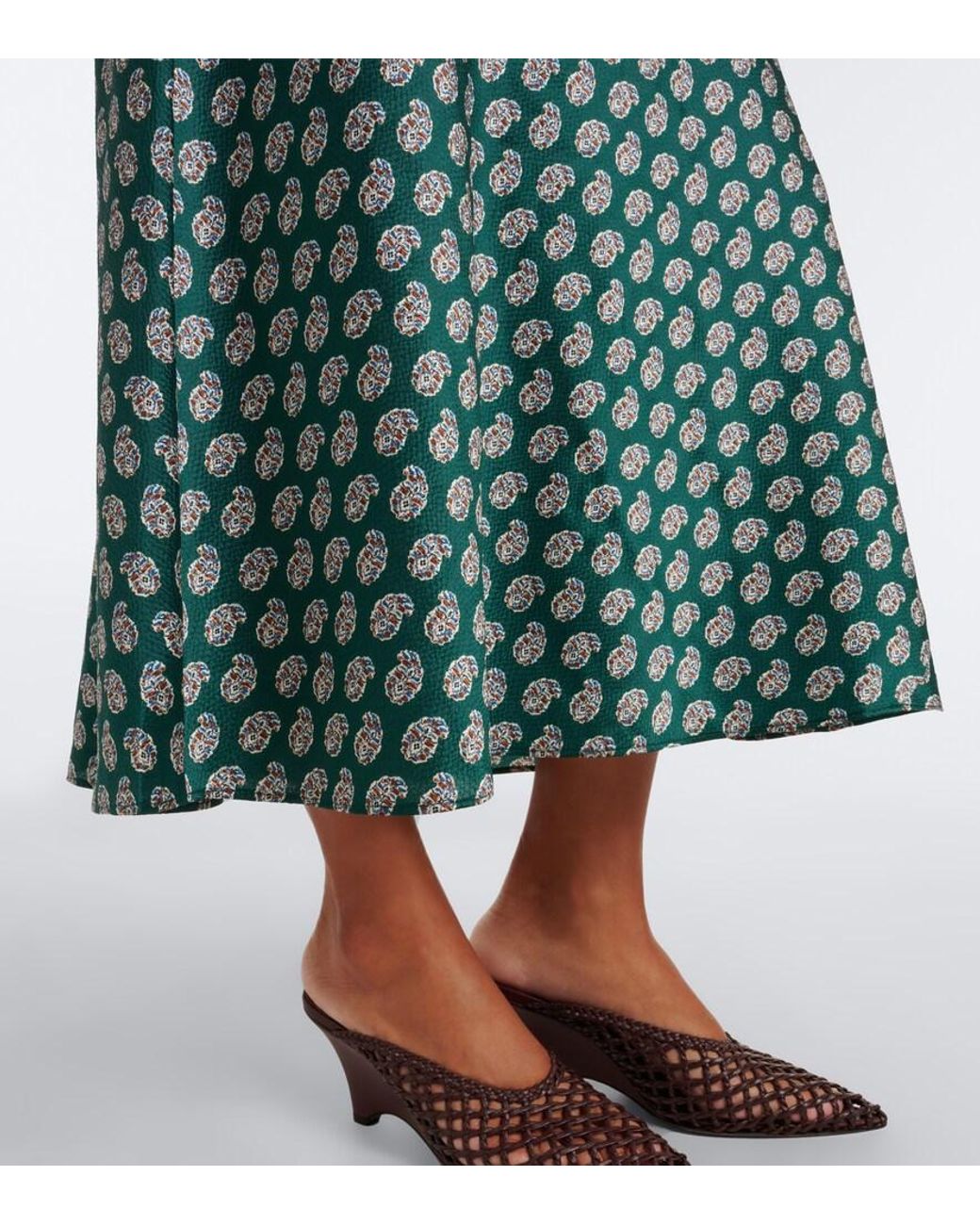 Doen Green Mariselle Paisley Silk-Blend Midi Dress