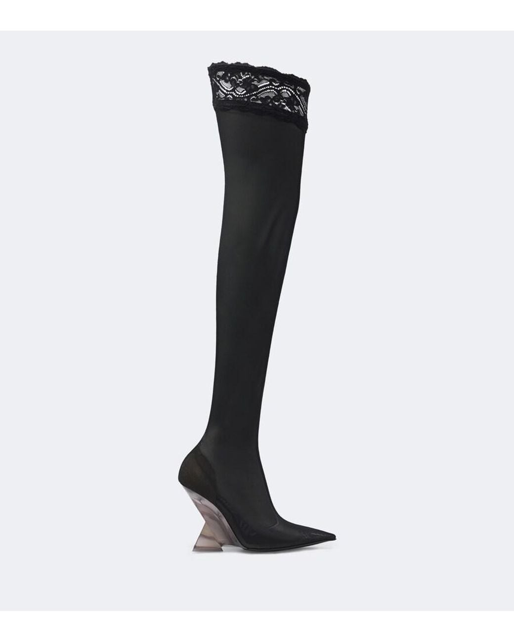 The Attico Black Cheope Lace-Trimmed Mesh Over-The-Knee Boots