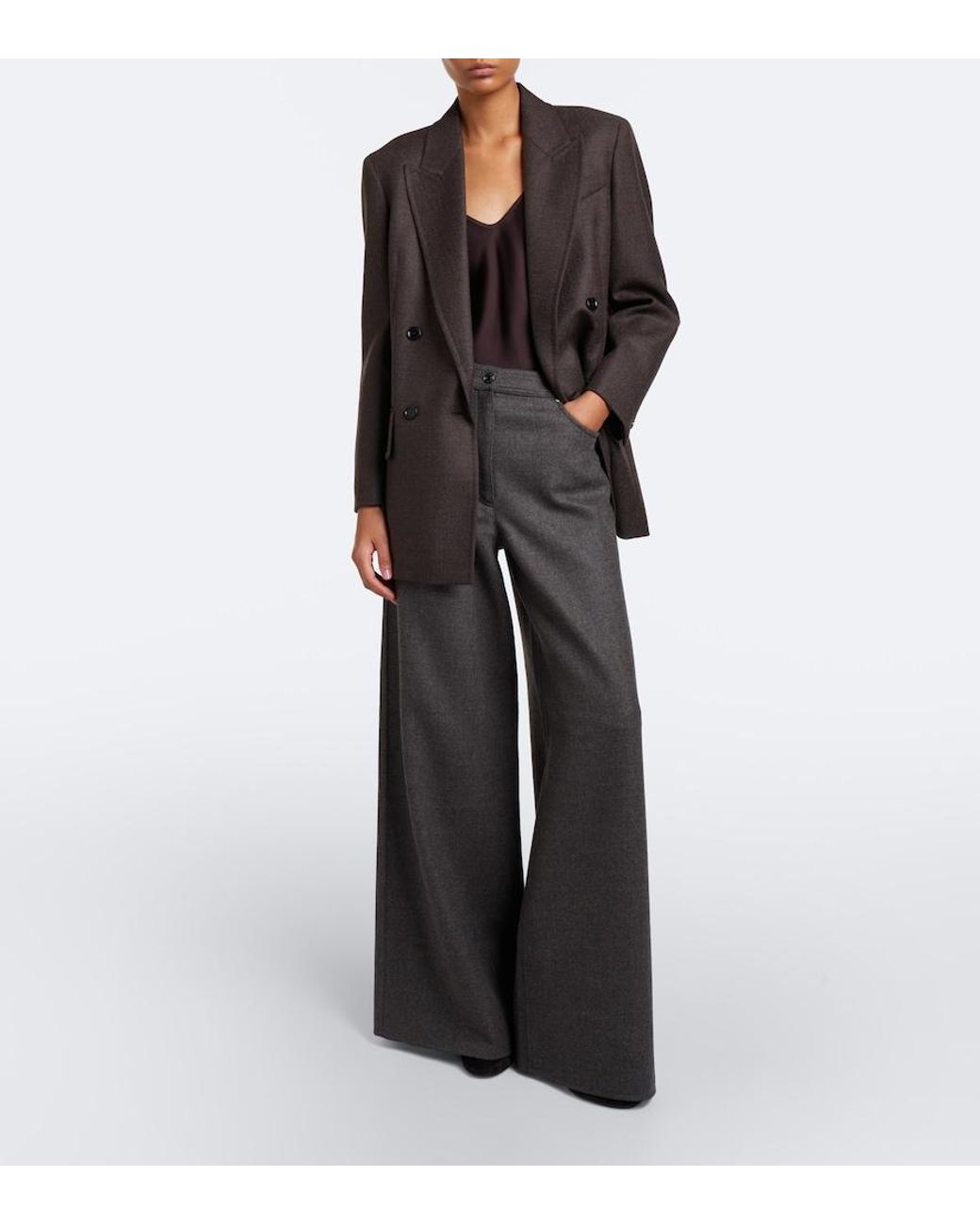 Max Mara Gray Virgin Wool Wide-Leg Pants