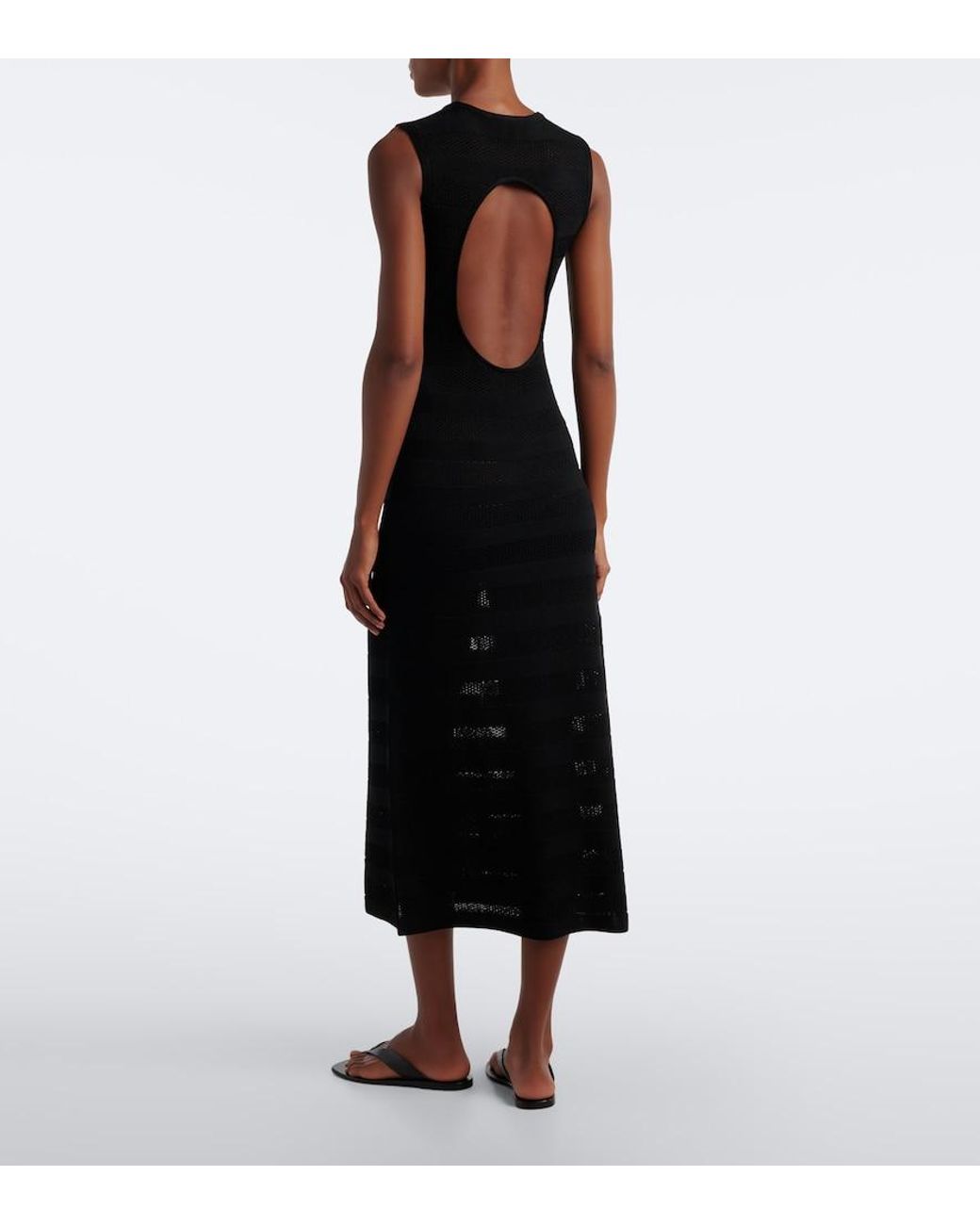 Eres Black Reguliere Striped Cotton-Blend Midi Dress