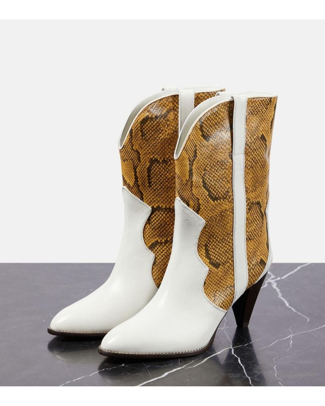 Isabel Marant White Witney Snake-Effect Leather Ankle Boots