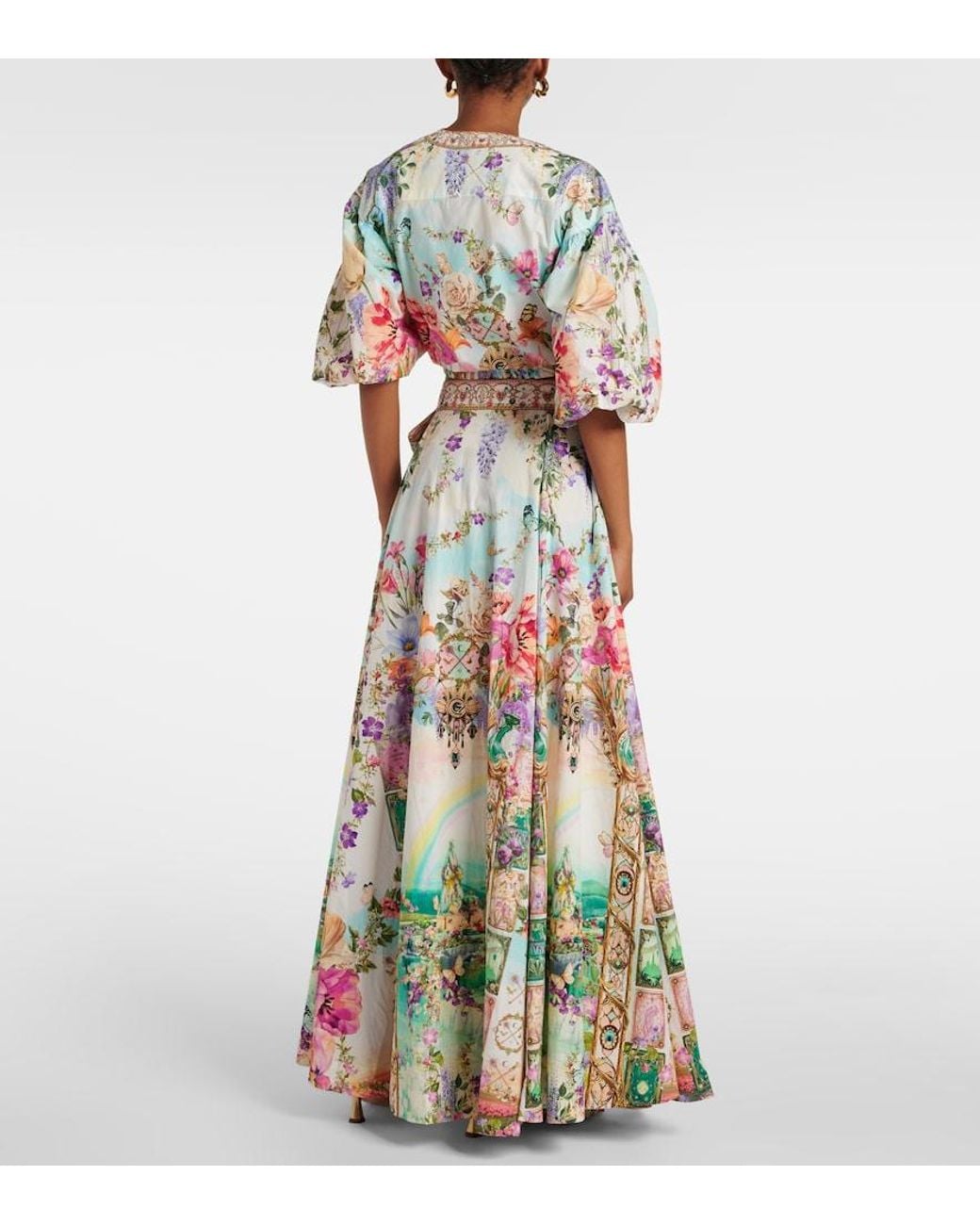Camilla Multicolor Tie-Front Puff-Sleeve Crop Top