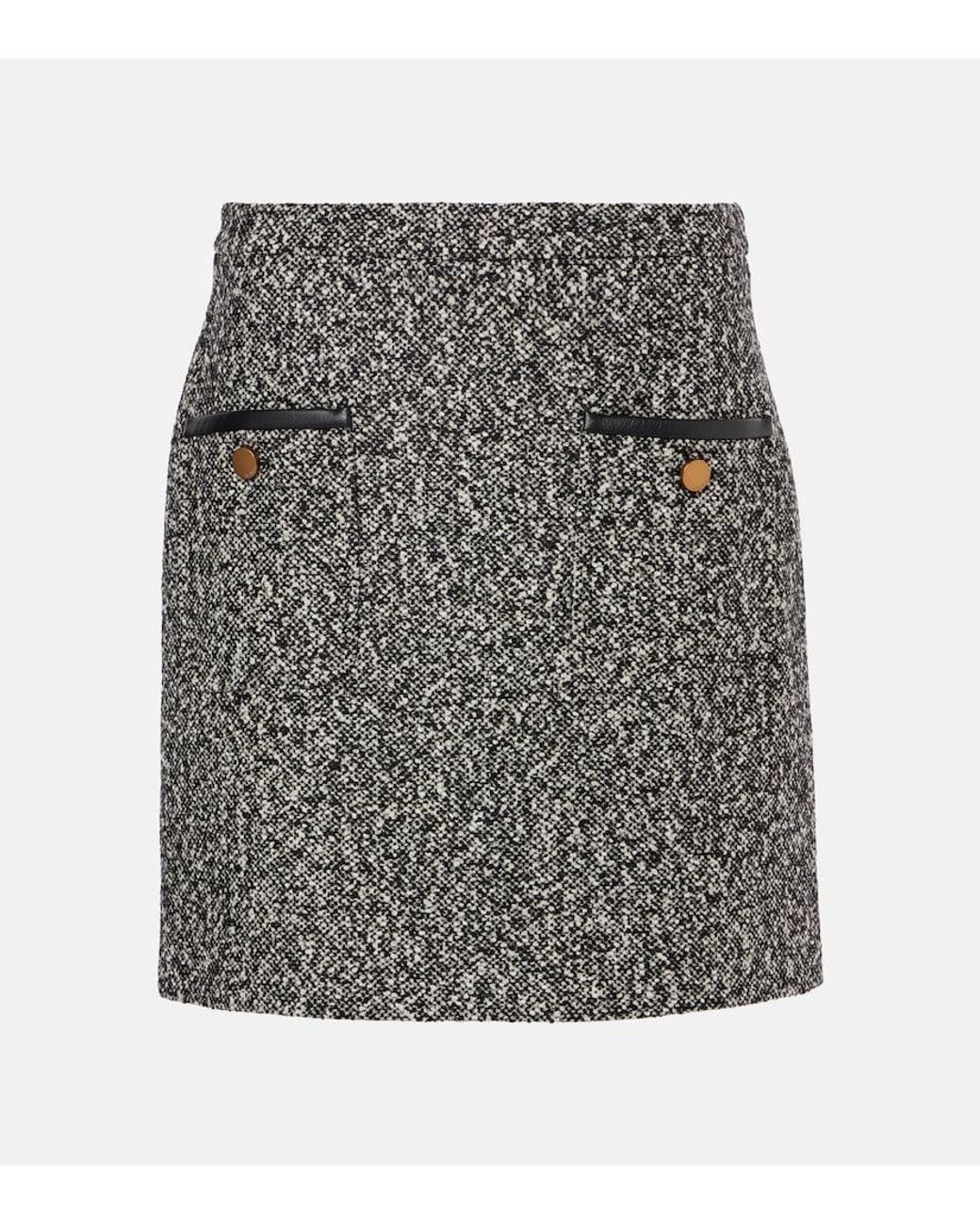 Max Mara Gray Cosa Wool-Blend Tweed Miniskirt