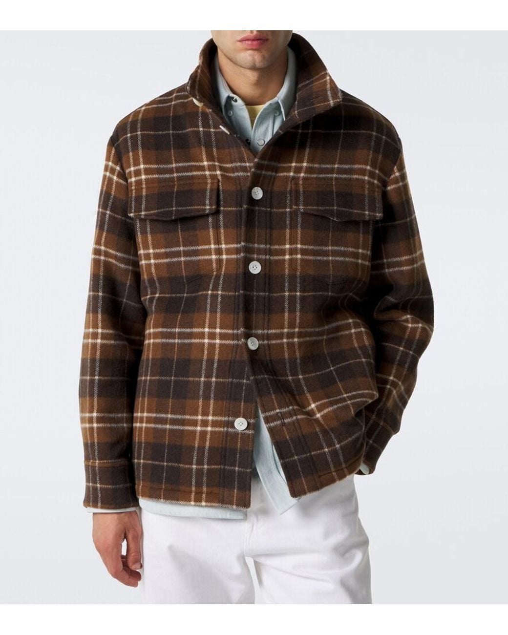 Umit Benan Brown St. Moritz Plaid Cashmere Overshirt for men