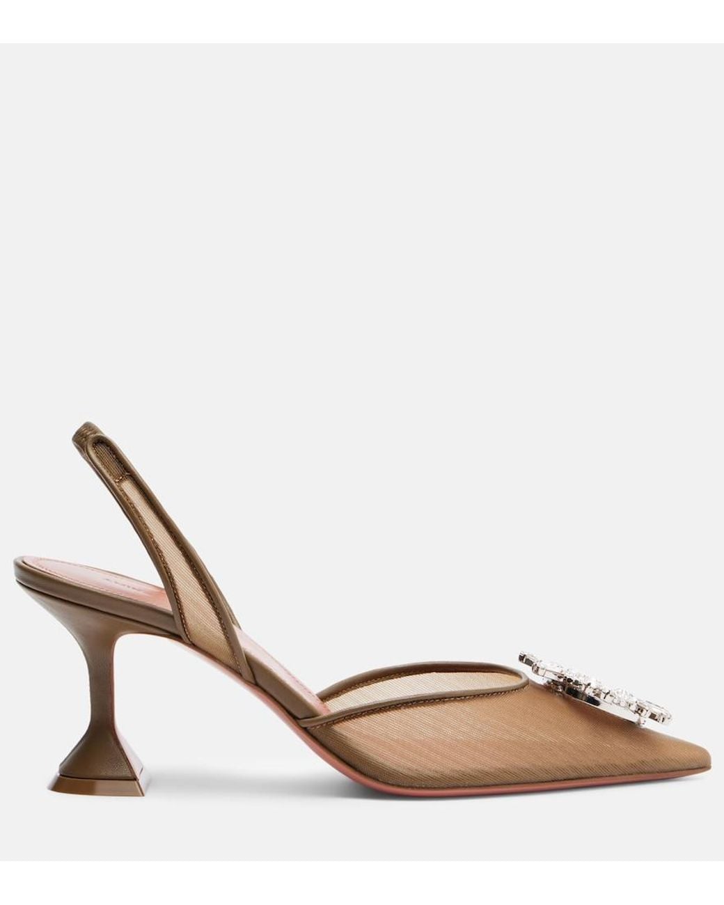 AMINA MUADDI Brown Begum Embellished Mesh Slingback Pumps