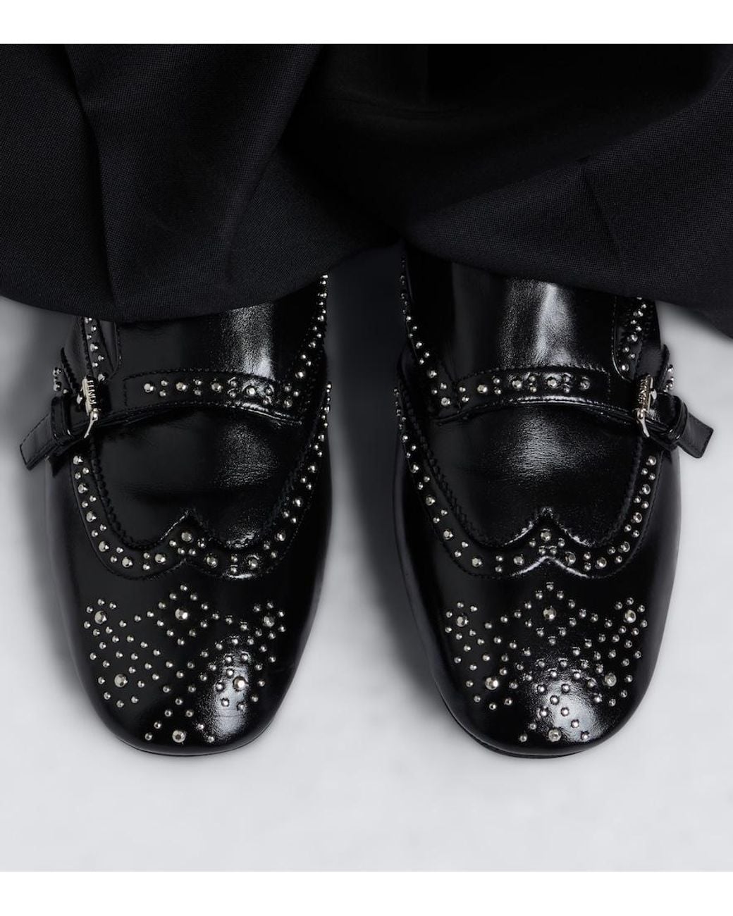 Fendi Black Studded Leather Monk Strap Shoes