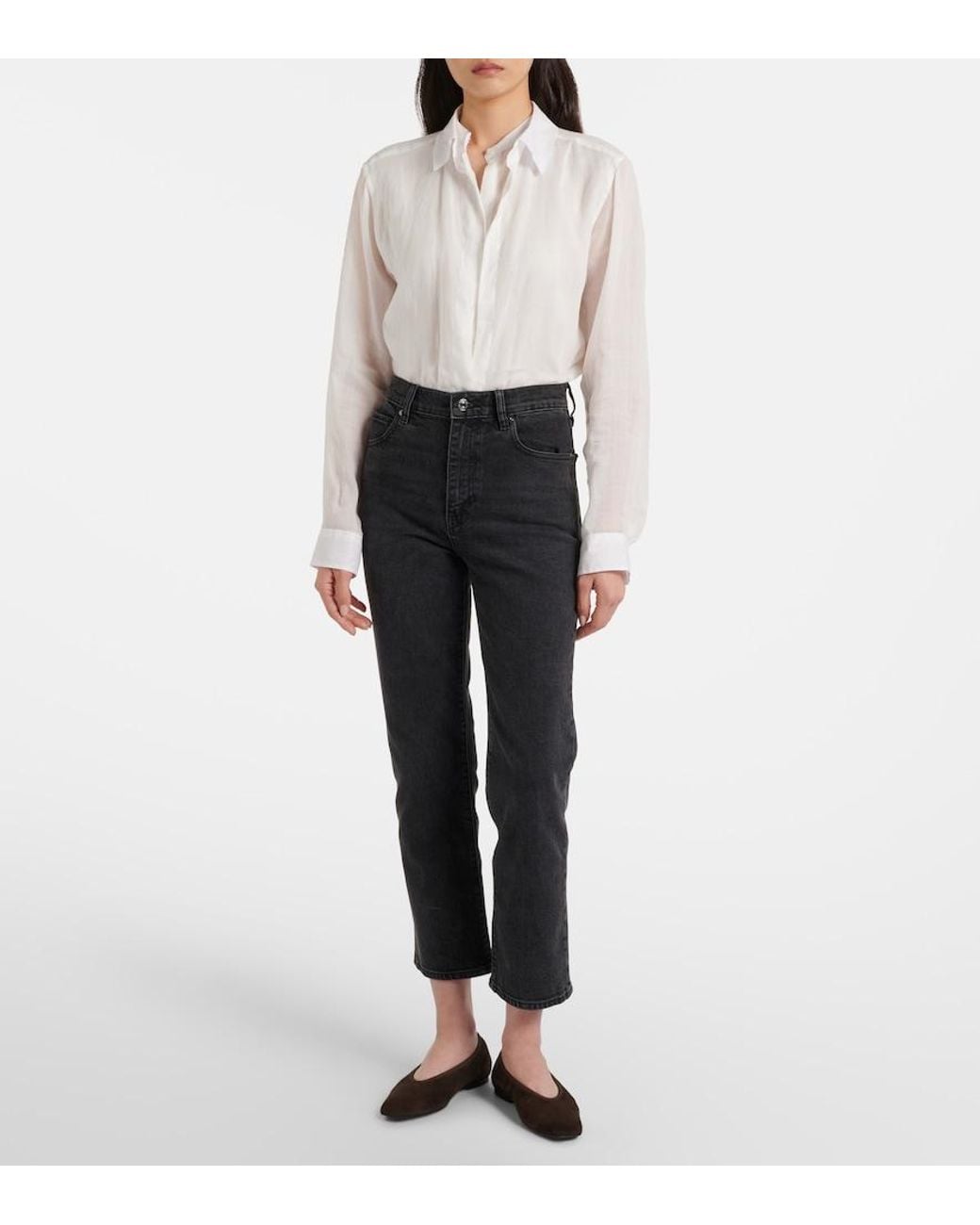FRAME Blue Ruler Cropped Straight Jeans