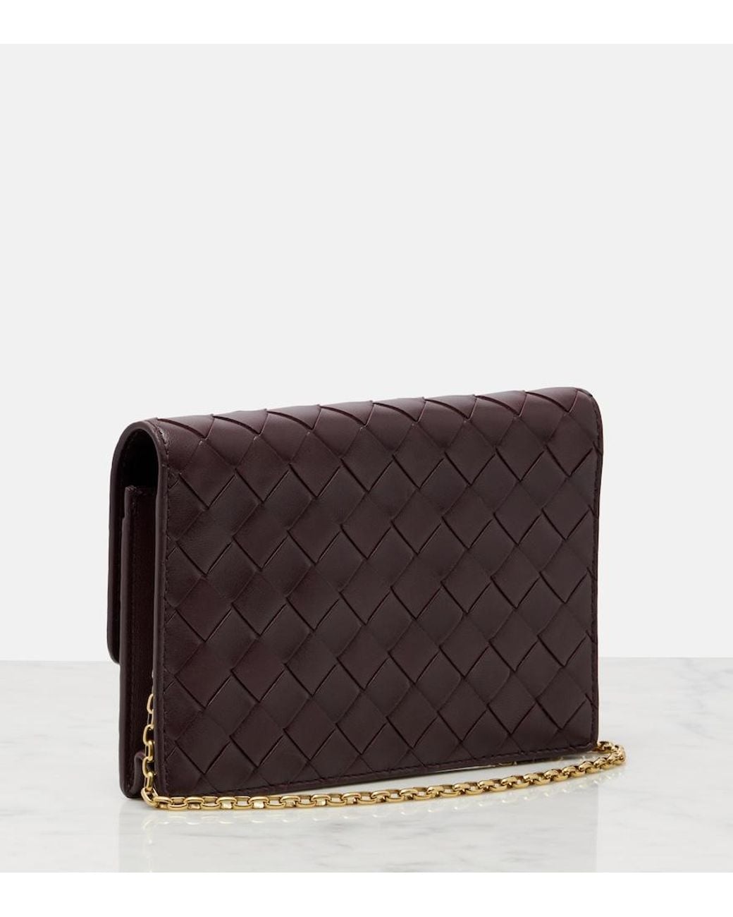 Bottega Veneta Purple Andiamo Intrecciato Leather Wallet On Chain