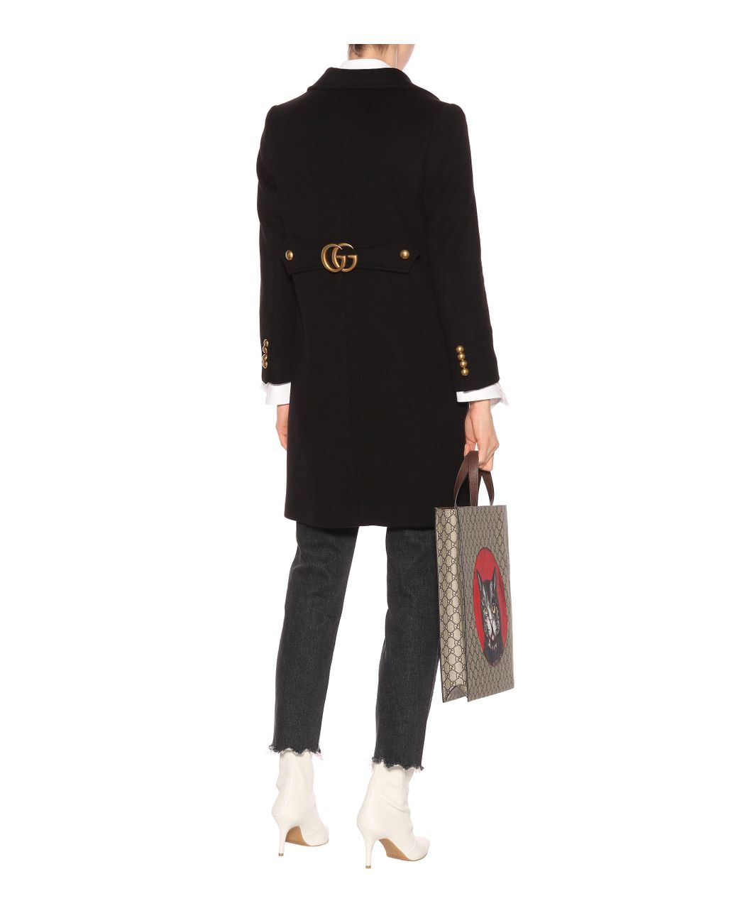 Gucci Double G Wool Coat in Black | Lyst