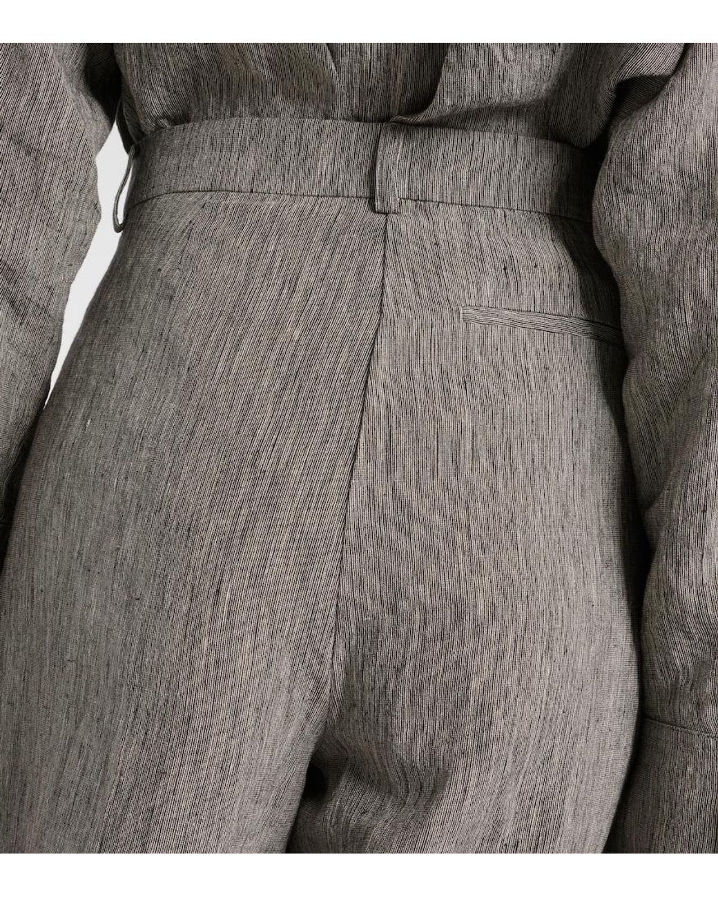 TOVE Gray Amadine High-Rise Linen Wide-Leg Pants