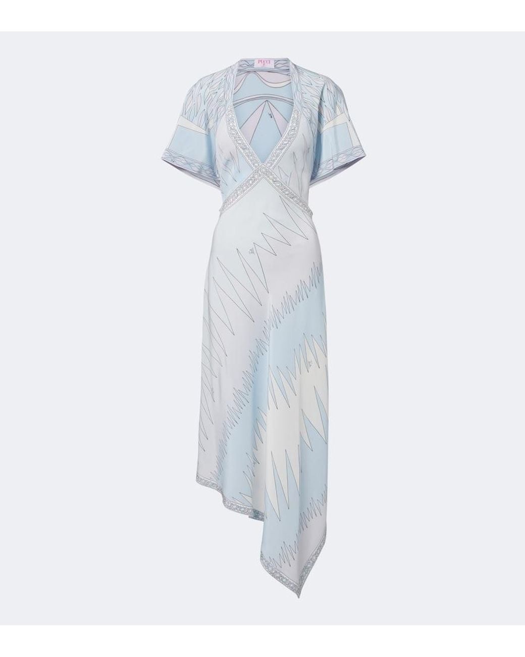 Emilio Pucci Blue Labirinto Asymmetric Silk Crepe De Chine Midi Dress