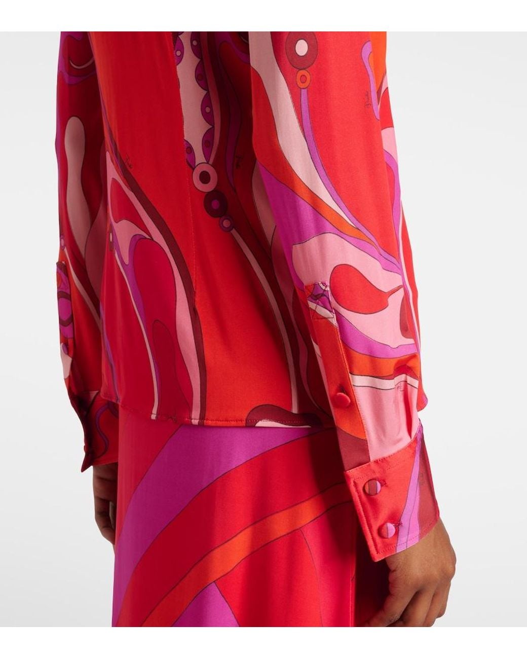 Emilio Pucci Red Printed Jersey Satin Button-Front Blouse