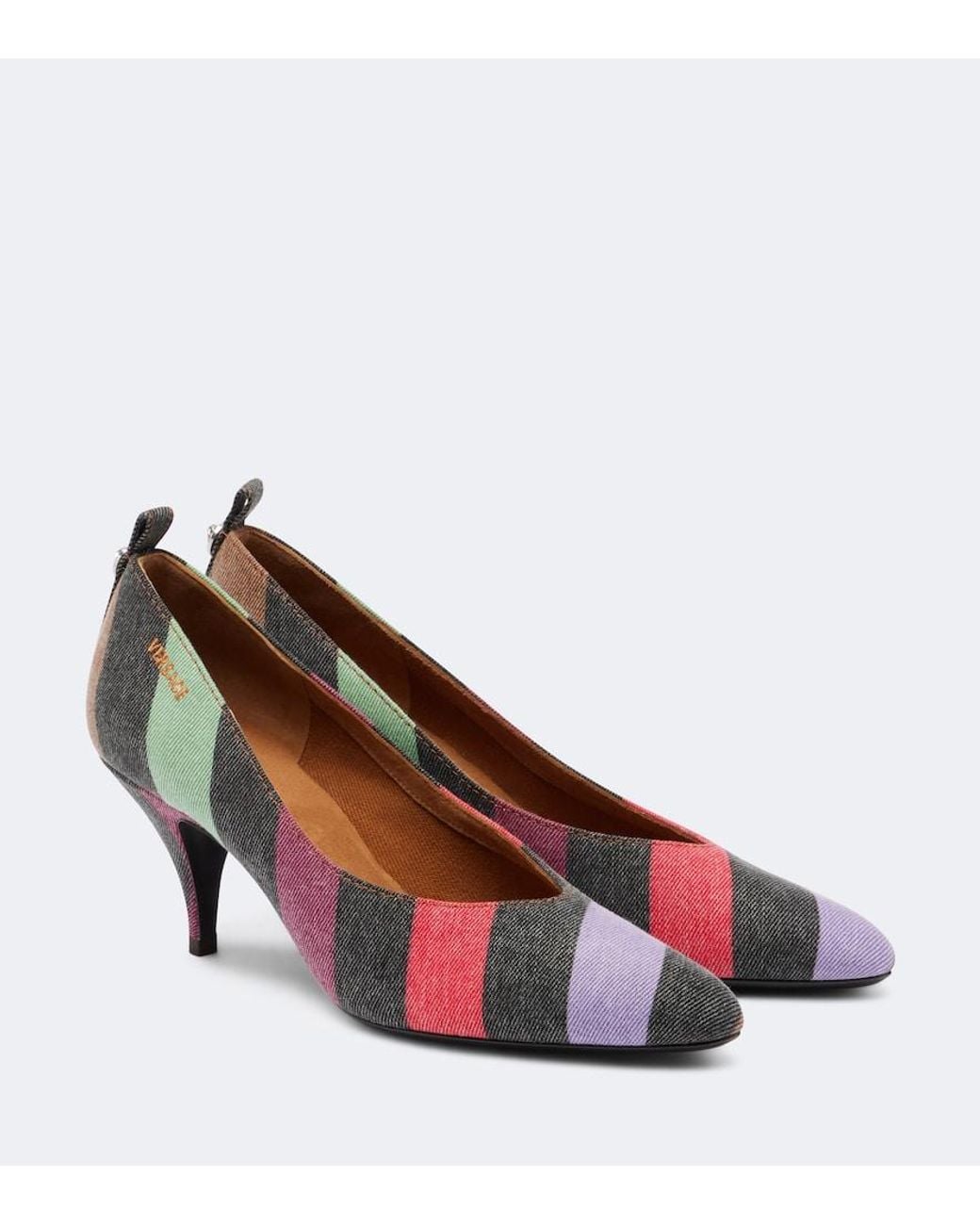 Versace Multicolor Tina Striped Denim Pumps