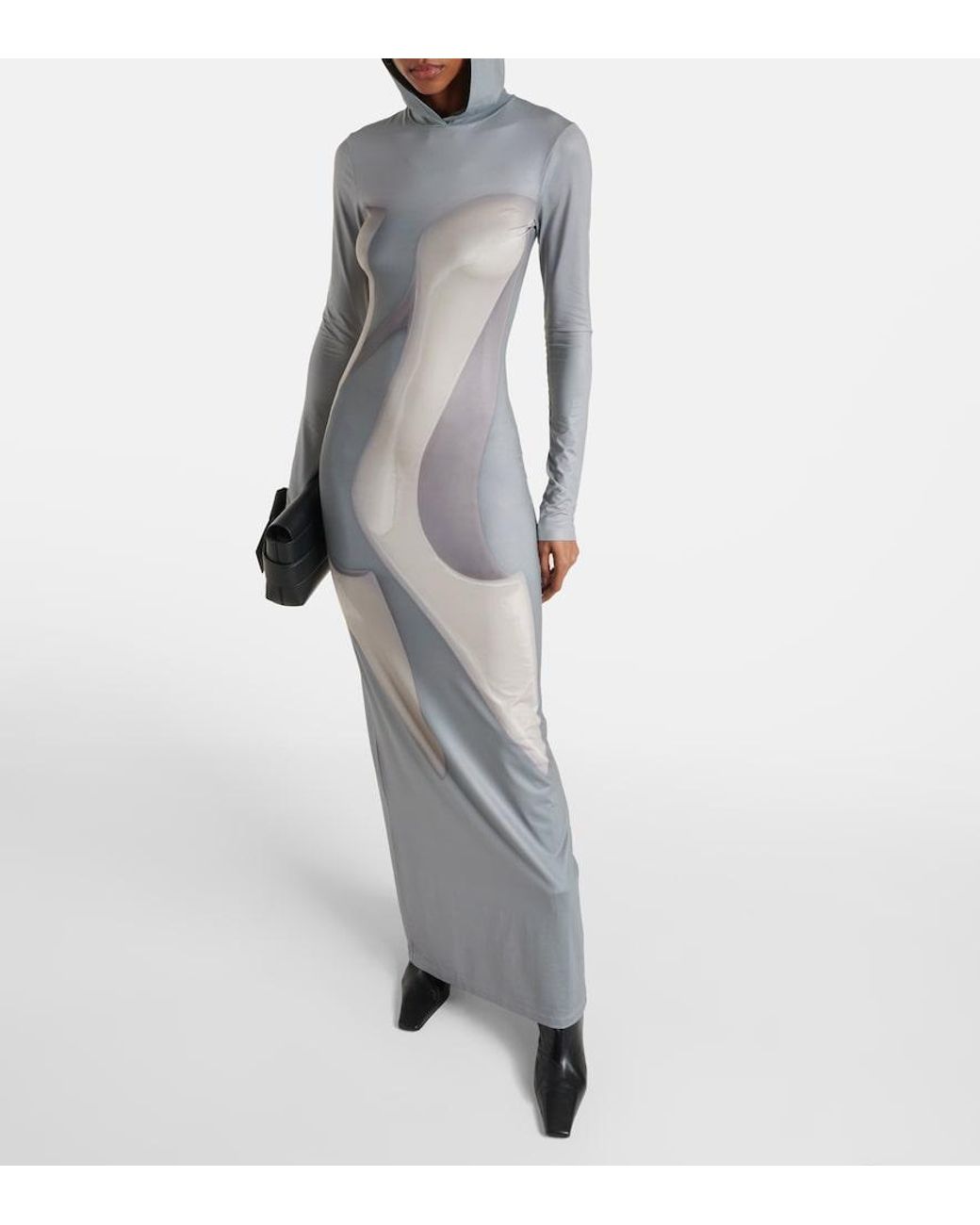 Acne Gray Printed Jersey Maxi Dress