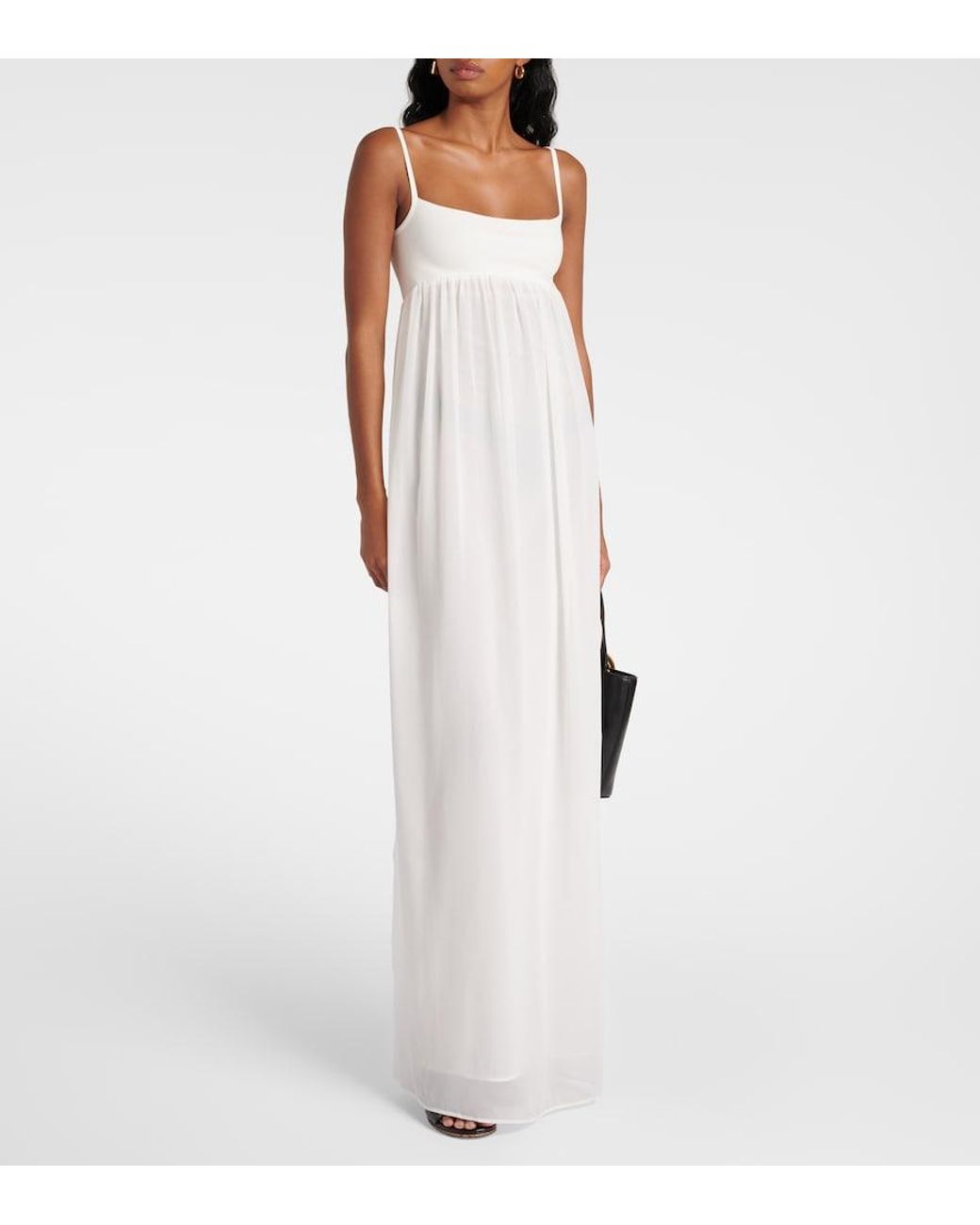 Jacquemus White Peplo Jersey And Muslin Maxi Dress