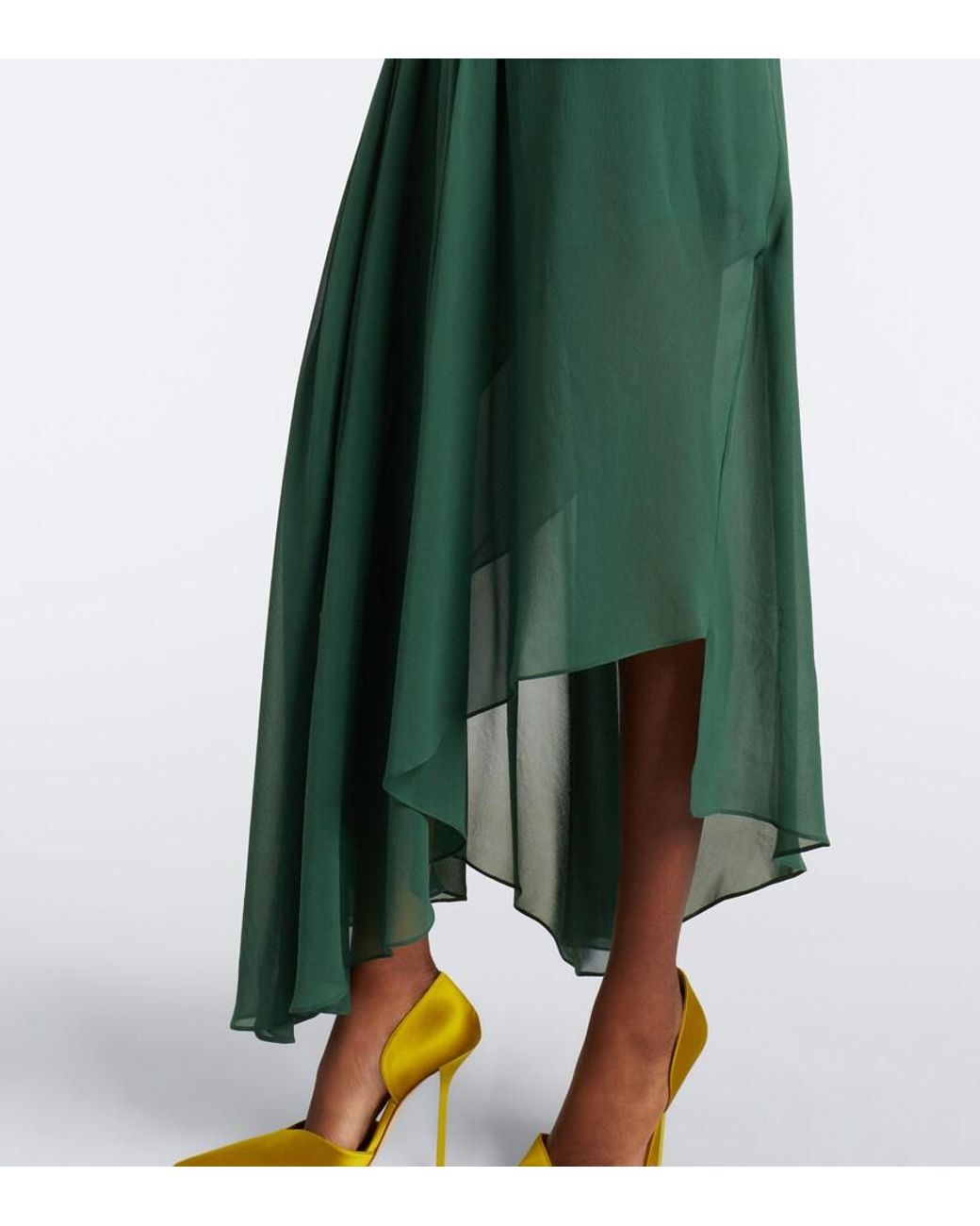 Victoria Beckham Green Floral-Applique One-Shoulder Silk Cocktail Dress