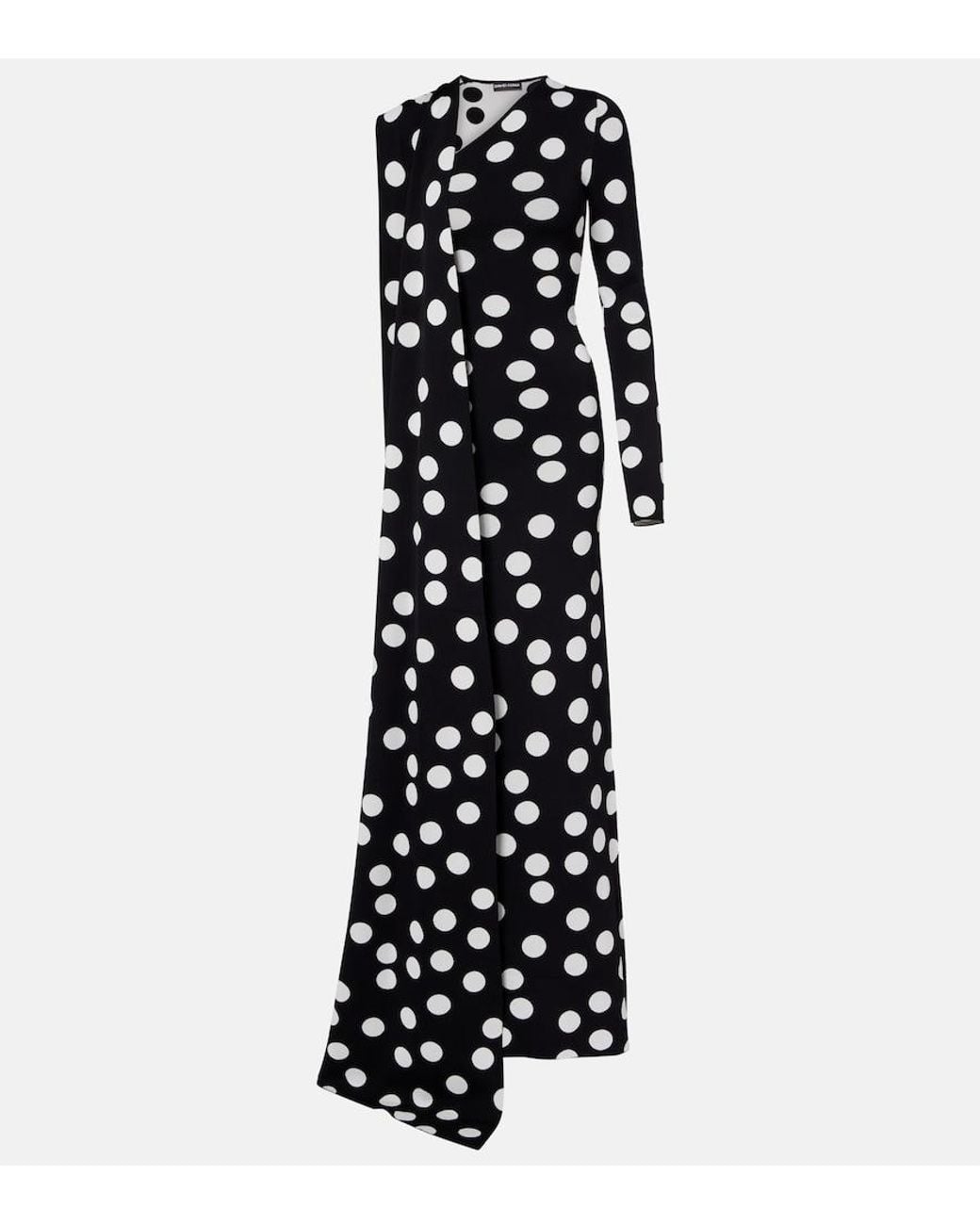 David Koma Black Polka-Dot Scarf-Detail Gown