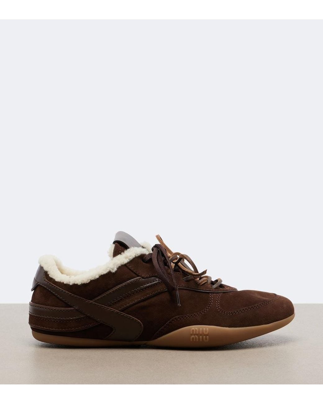 Miu Miu Brown Gymnasium Leather-Trimmed Suede Sneakers