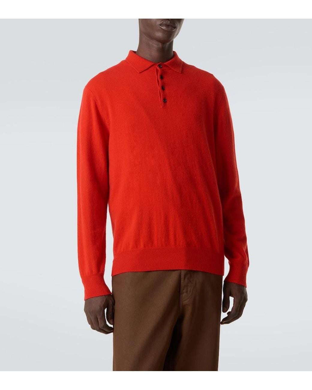 Allude Red Cashmere Polo Sweater for men