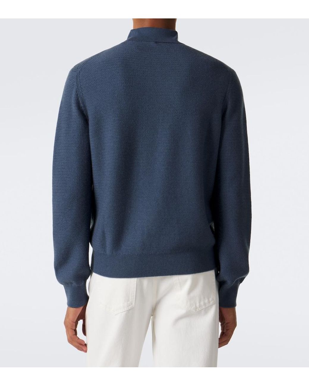 Zegna Blue Cashmere Polo Sweater for men