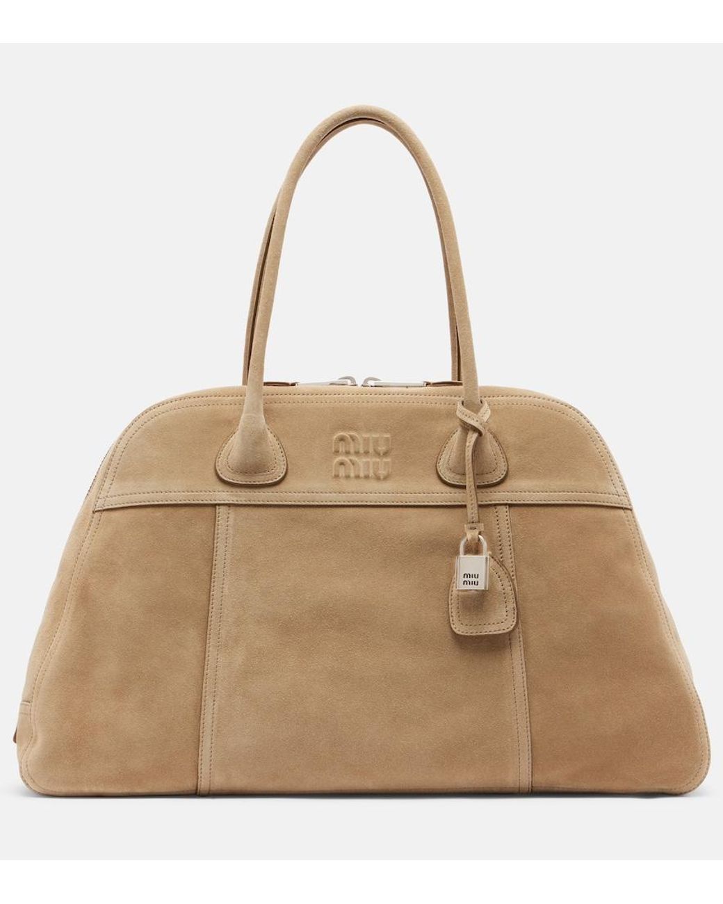 Miu Miu Natural Vivant Large Suede Bowling Bag
