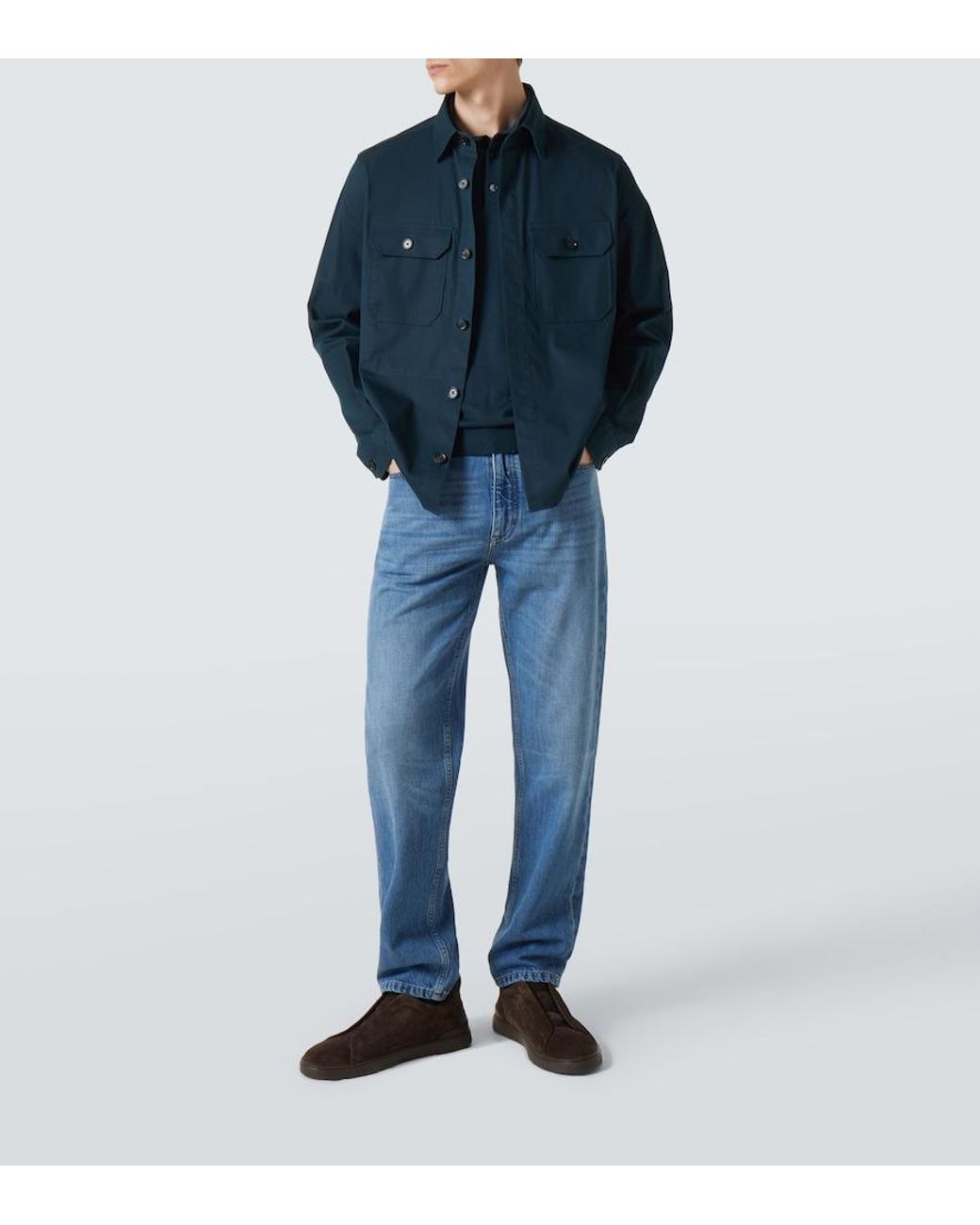 Zegna Blue Cotton-Blend Overshirt for men