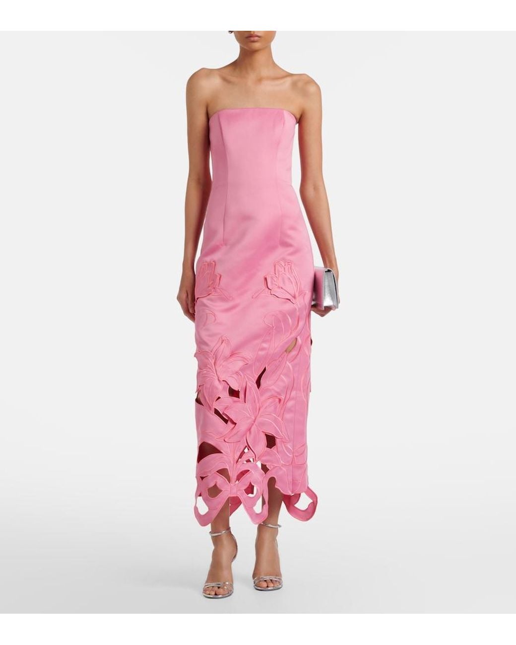 LEO LIN Pink Rayna Floral-Applique Bustier Gown