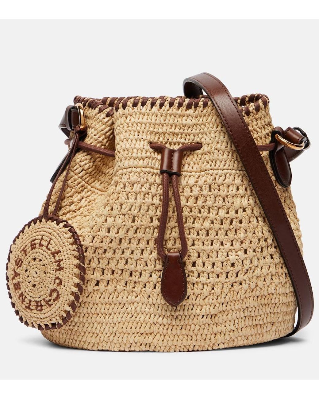 Stella McCartney Natural Falabella Small Raffia Bucket Bag