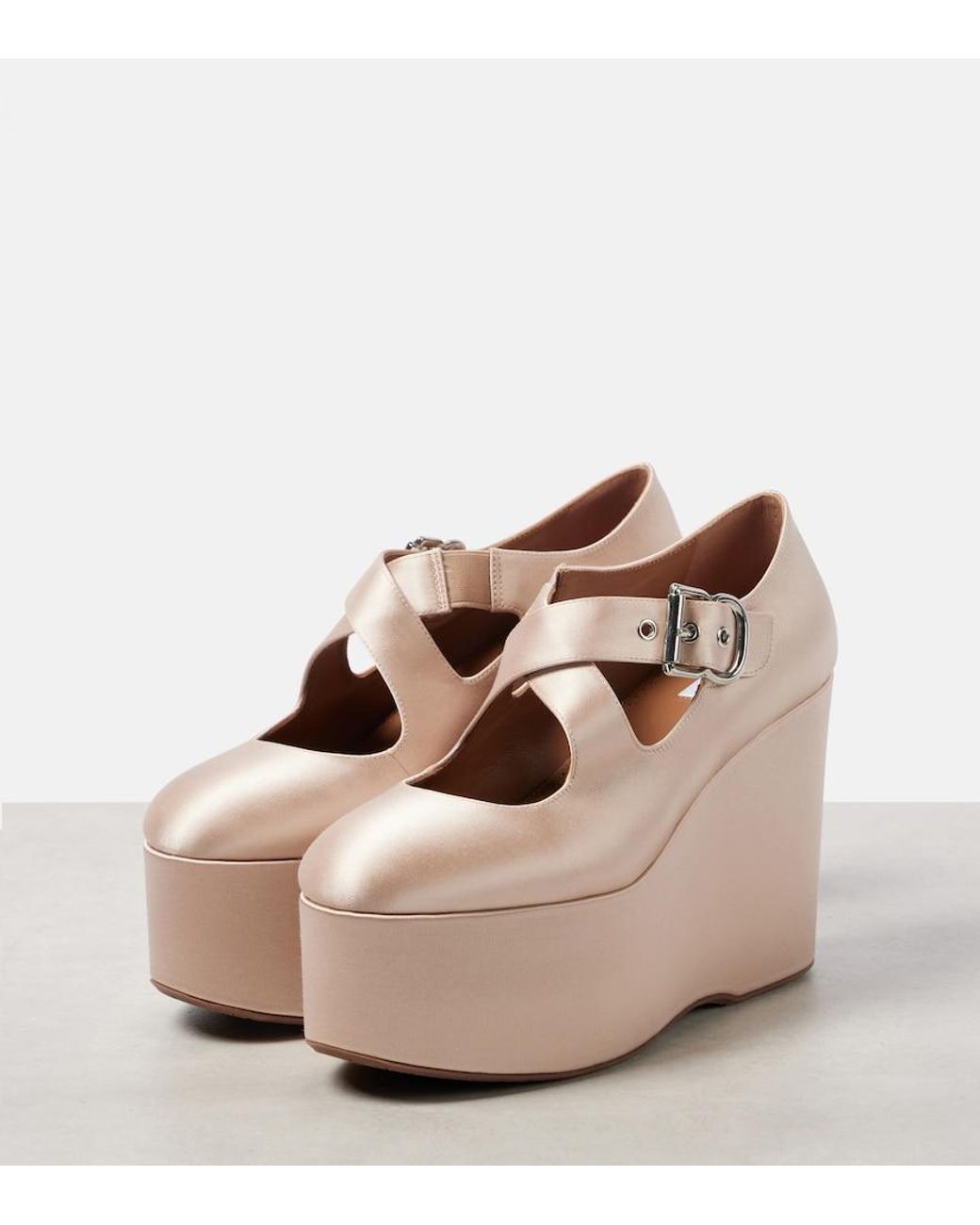 Alaïa Natural 110 Satin Platform Wedges