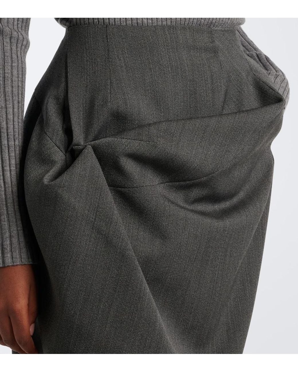 Victoria Beckham Gray Draped Asymmetric Virgin Wool Midi Skirt
