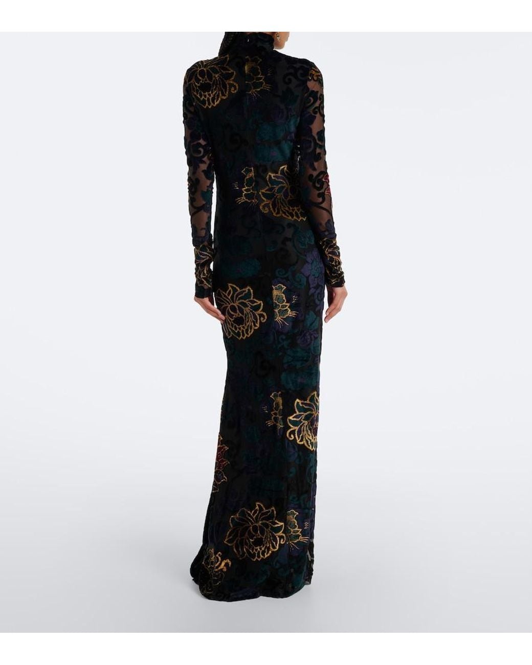 Etro Black Embroidered Velvet Gown