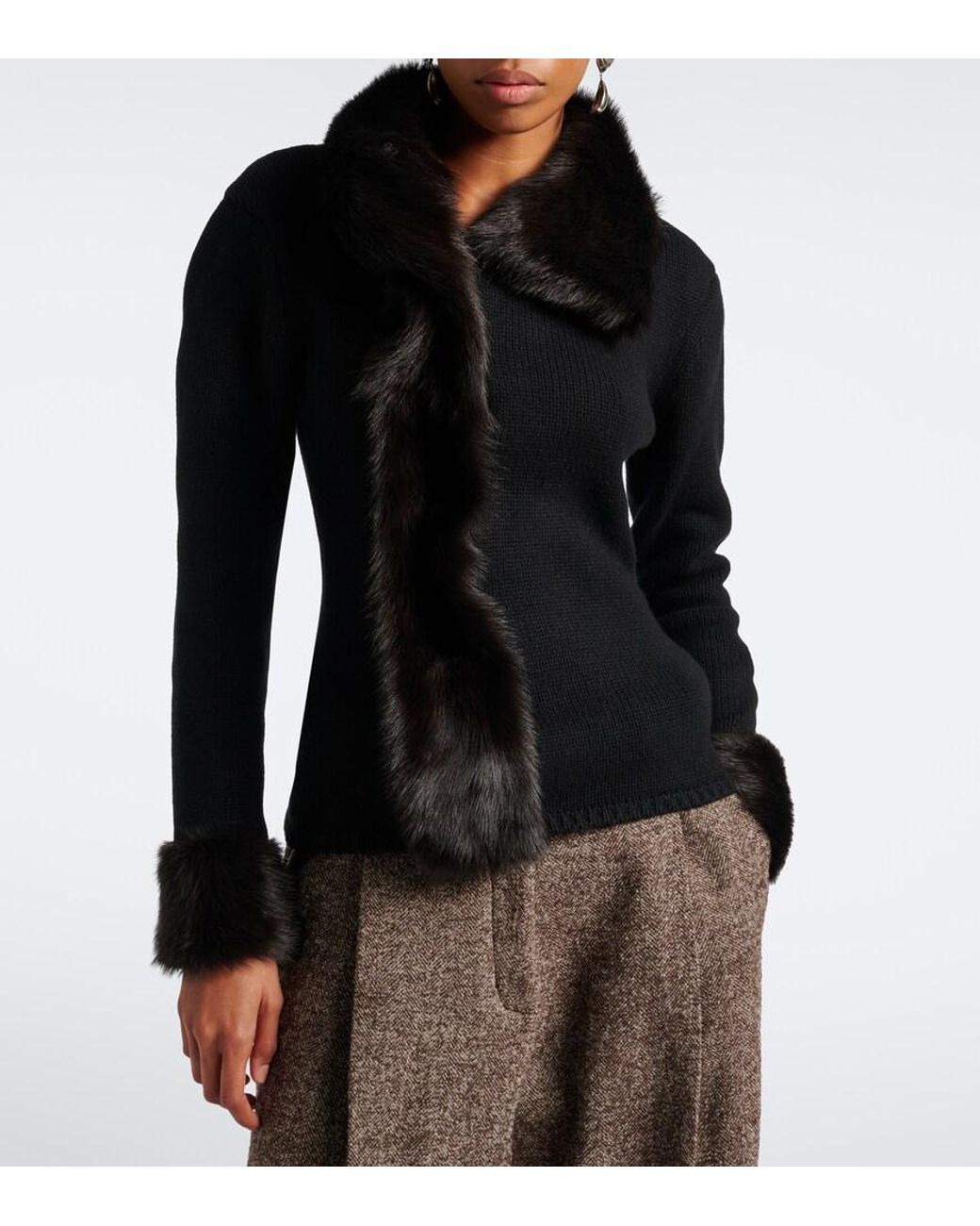 Magda Butrym Black Shearling-Trimmed Wool And Cashmere Cardigan