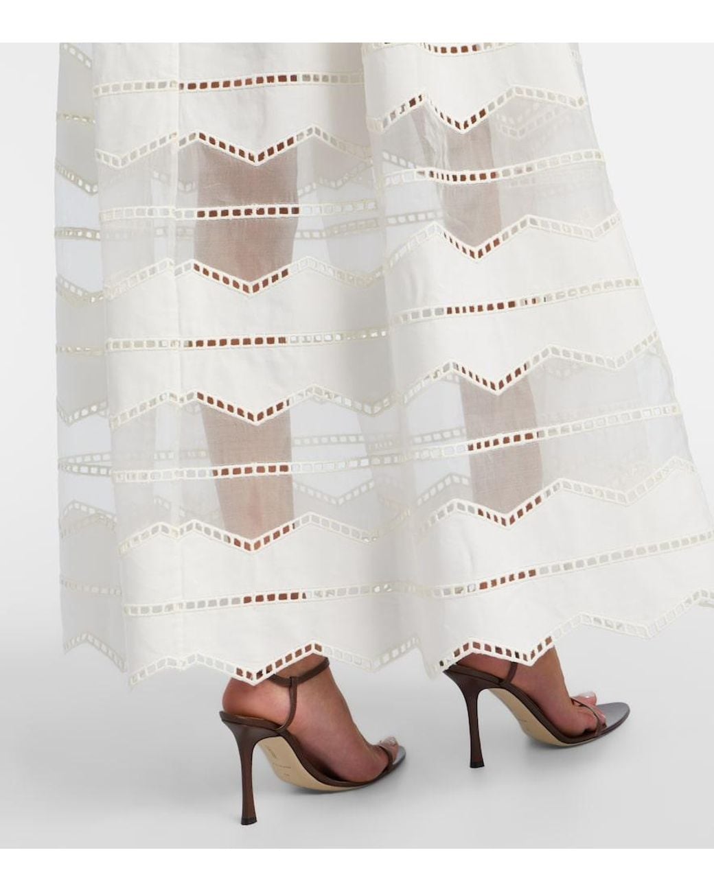 Elie Saab White Belted Organza-Trimmed Cotton Maxi Dress