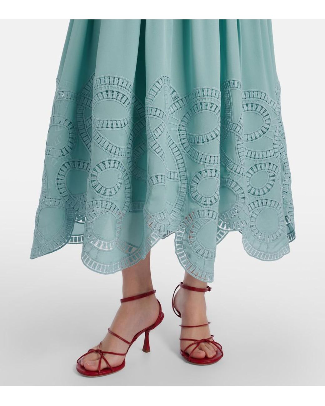 Elie Saab Blue Lace-Trimmed Silk-Blend Midi Dress