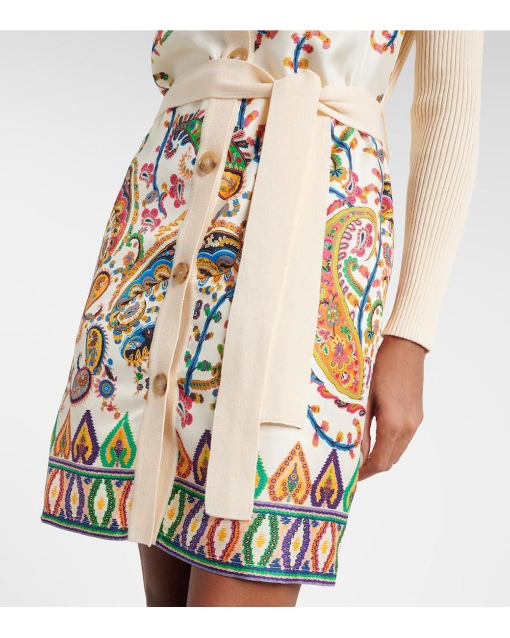 Etro Metallic Paisley Belted Cotton And Silk Cardigan