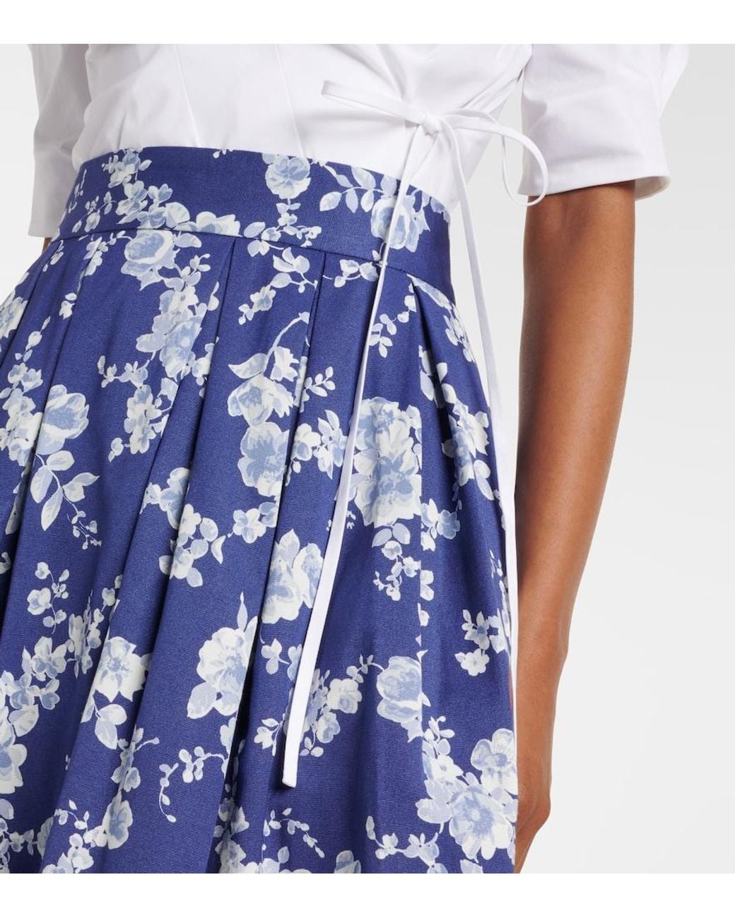 Carolina Herrera Blue Floral Faille Midi Skirt