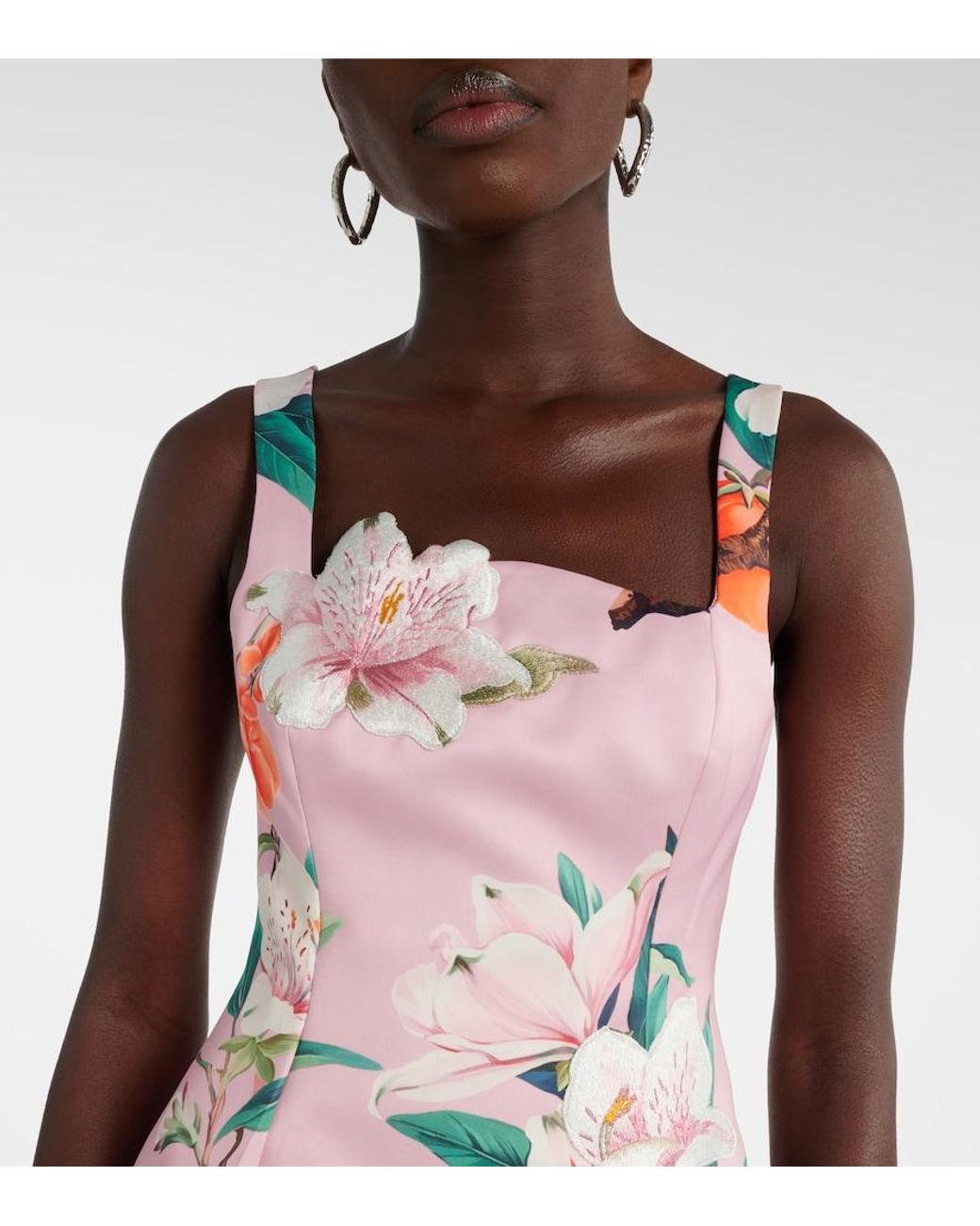 LEO LIN Pink Larissa Floral Satin Midi Dress