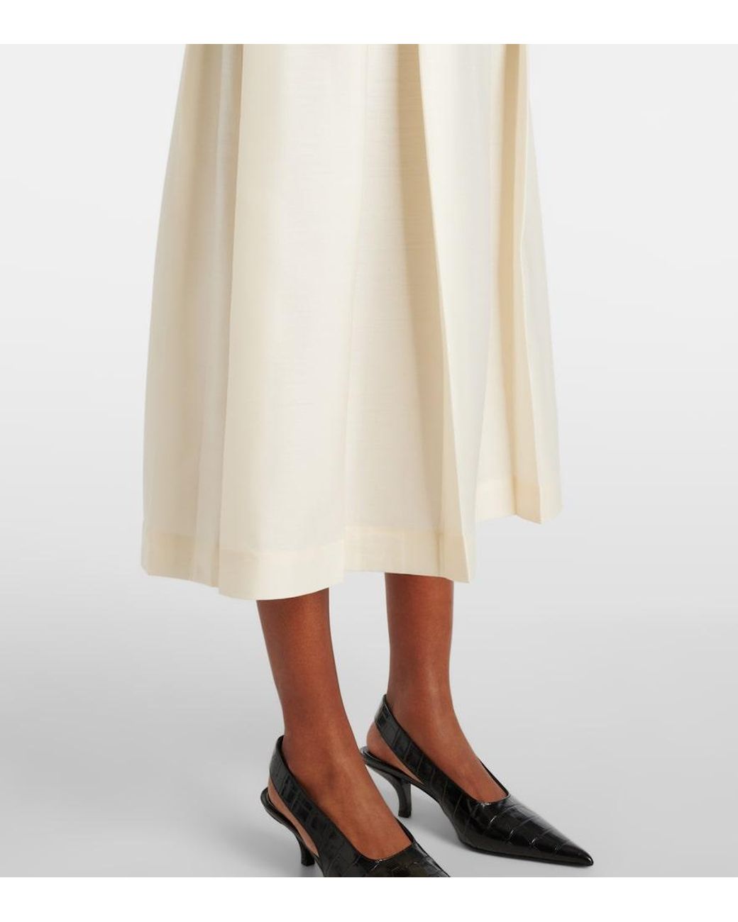 Totême  White Twinflower Wool And Silk Midi Skirt