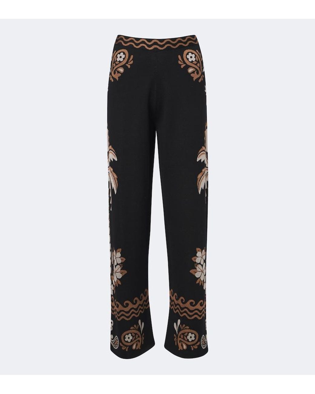 Alanui Black Island Roots Wool And Silk-Blend Wide Leg Pants